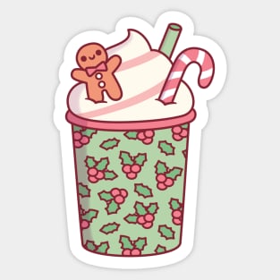 Cute Christmas Coffee Drink Gingerbread Man And Candy Cane Sticker